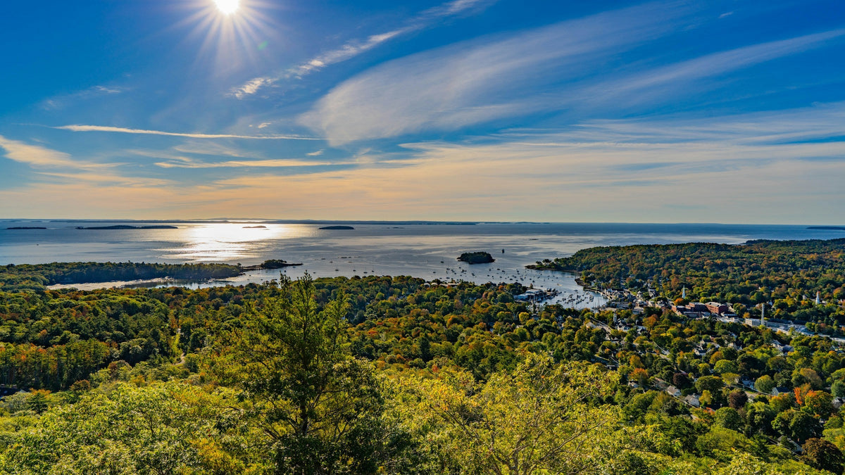 Camden and the island-dotted waters of Penobscot Bay, Maine.